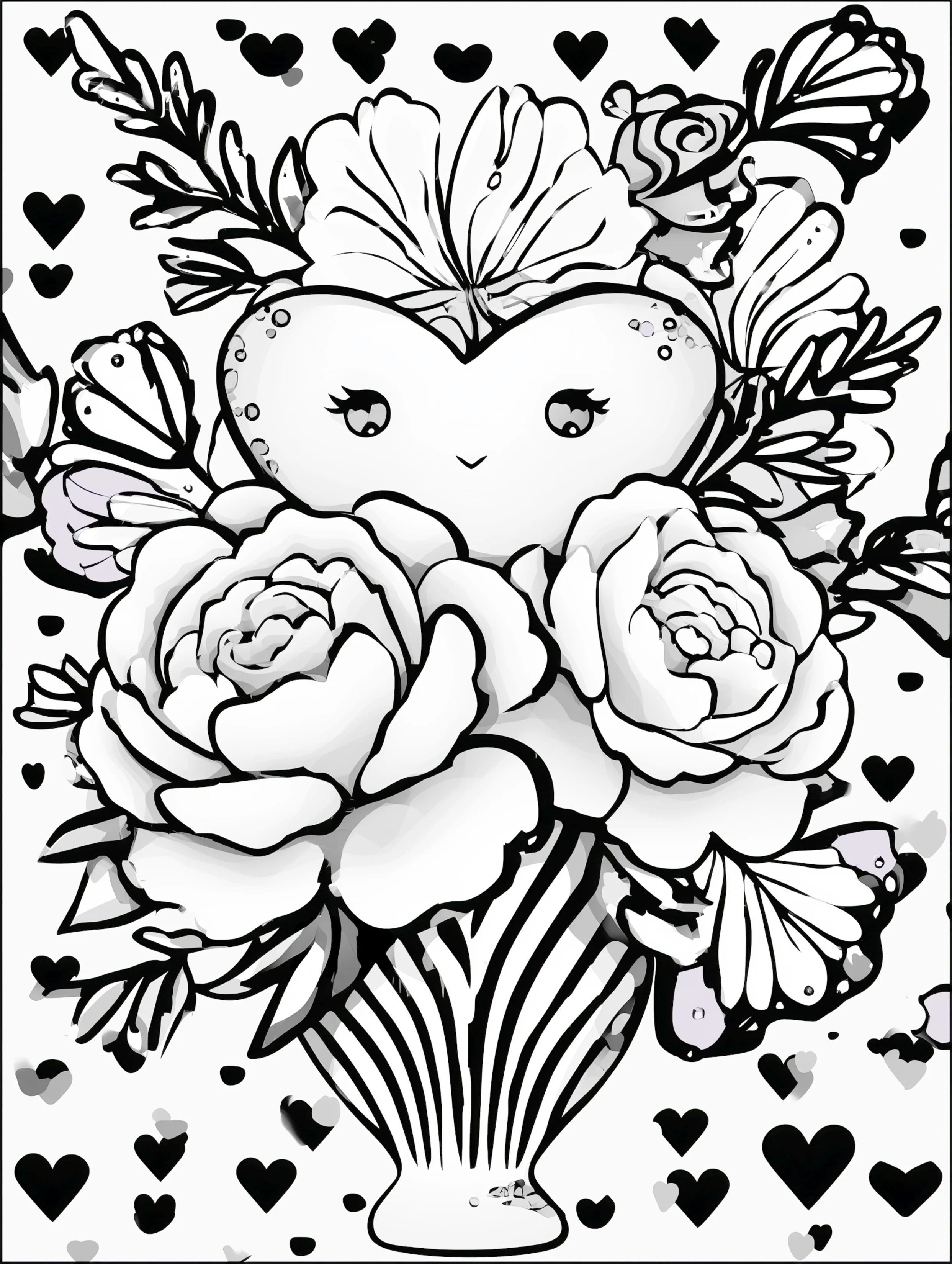 Free printable valentines coloring pages for adults featuring heart in a vase